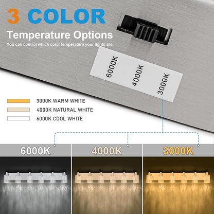 SineRise Vanity Light with 3 Color Modes (3000K/4000K/6000K), Eye Protection LED Bathroom Light Fixture, Dimmable Modern Wall Light Over Mirror with Clear Glass Shade (Chrome, 6-Light)