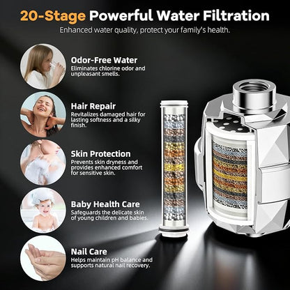 Hibbent 13" Filtered Shower Head & Filtered 10-Mode Handheld Combo, Chrome | High Pressure 5-Spray Showerhead, 4-way Diverter, Heightened All Metal Extension Arm, 3 Filter Cartridges, Easy Reach