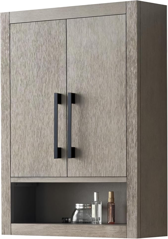 HomeBeyond 24 Inch Bathroom Vanity Cabinet with Shelves, Soft-Closing Doors, Driftwood Gray
