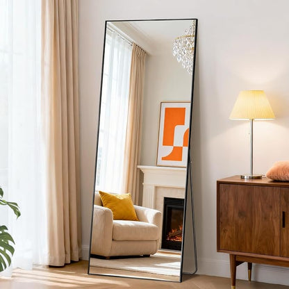 NEWBULIG Full Length Floor Mirror 56"x15", Body Standing Mirror | Wall Hanging or Leaning, Shatter-Proof Glass, Aluminum Alloy Frame with Stand, Home Decor Bedroom, Black