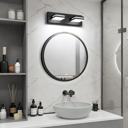 SineRise LED Modern Bathroom Vanity Light Fixtures, Modern Acrylic Bathroom Wall Lighting Fixtures Over Mirror, 2-Light, 15.5-Inch, Black, White