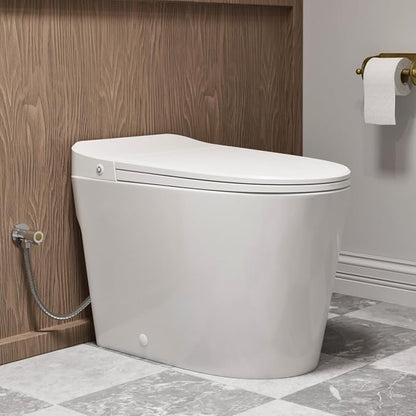 Non Electric One Piece Toilet, 1000g Map & 1.0 GPF, 17.3" ADA & Elongated Tankless Toilet for Bathroom, Powerful Air Pressure Assisted Flush System, Foot Kick Flush Included, 12" Rough in