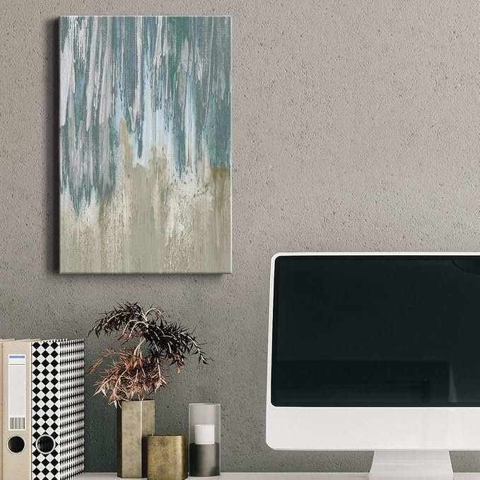 Renditions Gallery Canvas Wall Art Modern Paintings & Prints Decorations Blue Grey Waterfall Canvas Abstract Wall Hanging Artwork Prints for Bedroom Living Room Office - 18"x27" LT02