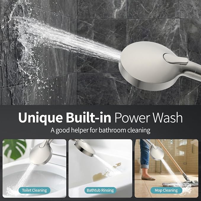 SR SUN RISE NSF Certified Filtered Shower Head with Handheld for Hard Water to Remove Chlorine High Pressure 9-Spray Setting (with Power Wash) Anti-Clog Nozzles(1Filter, Brushed Nickel)