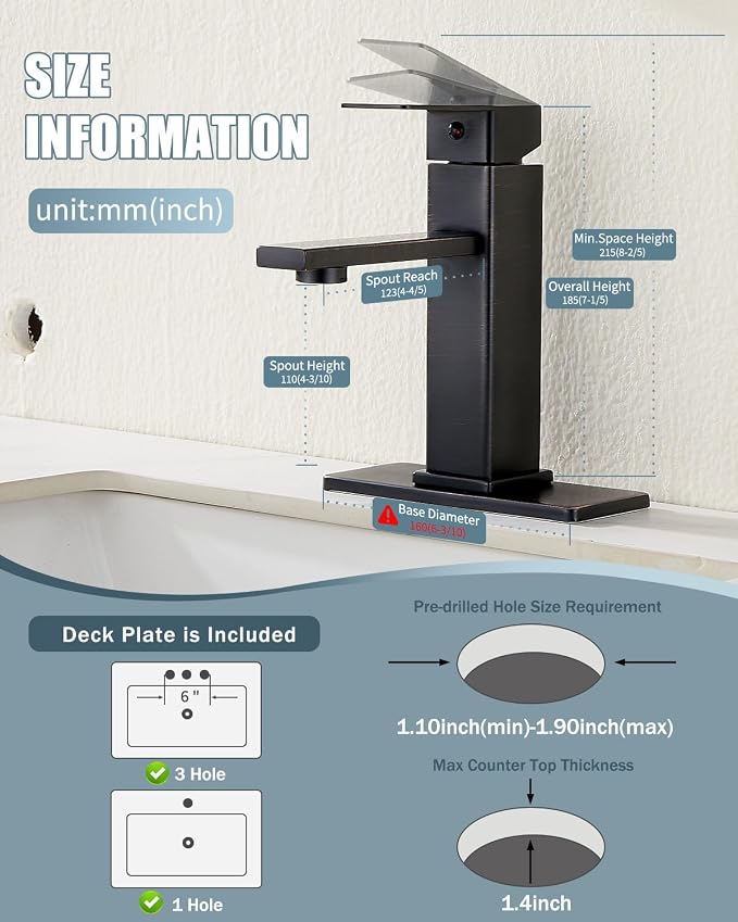 Bathroom Sink Faucet-2 Sets, Oil Rubbed Bronze Bathroom Faucet with Pop-up Drain and 6 Inch Deck Plate, Single Handle for Modern Farmhouse RV Sink (2 Holes)