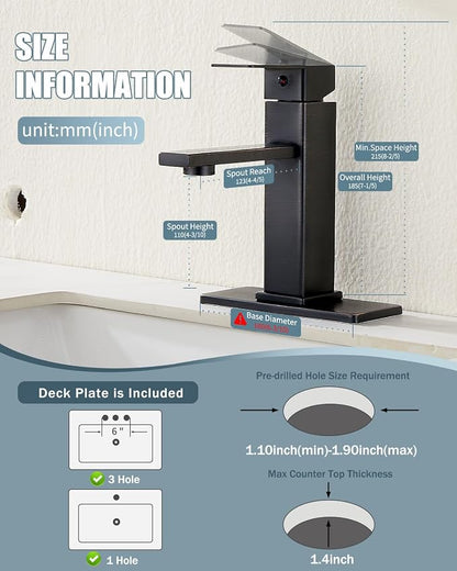 Bathroom Sink Faucet-2 Sets, Oil Rubbed Bronze Bathroom Faucet with Pop-up Drain and 6 Inch Deck Plate, Single Handle for Modern Farmhouse RV Sink (2 Holes)