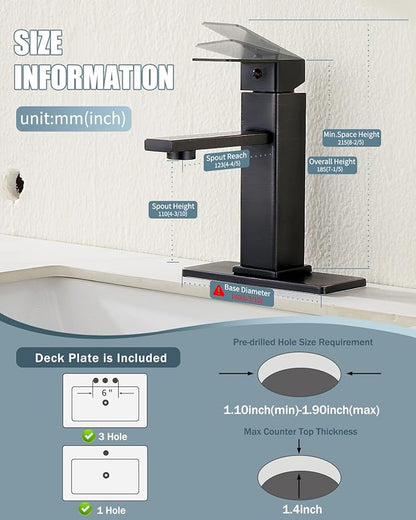 Bathroom Sink Faucet-2 Sets, Oil Rubbed Bronze Bathroom Faucet with Pop-up Drain and 6 Inch Deck Plate, Single Handle for Modern Farmhouse RV Sink (2 Holes)