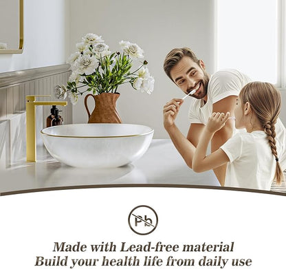 Brushed Gold Tall Bathroom Faucet Single Handle Vessel Sink Faucet Vanity Bathroom Faucet Above countertop Sink with Water Supply Hose and Pop Up Sink Drain,BF3530P-BG-V