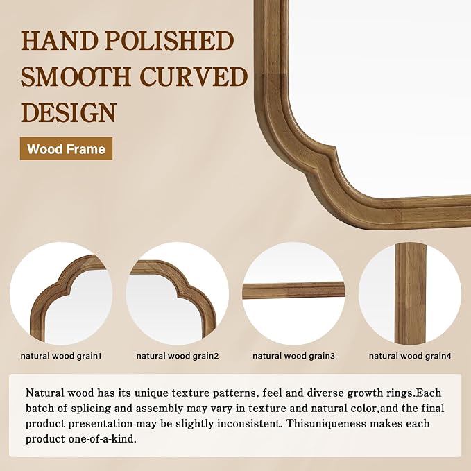 24" x 36" Rounded Corner Arch Wall Mirror with Wood Frame for Entryway, Living Room or Bedroom Home Decor - Light Woodgrain 24" x 36" Natural Color