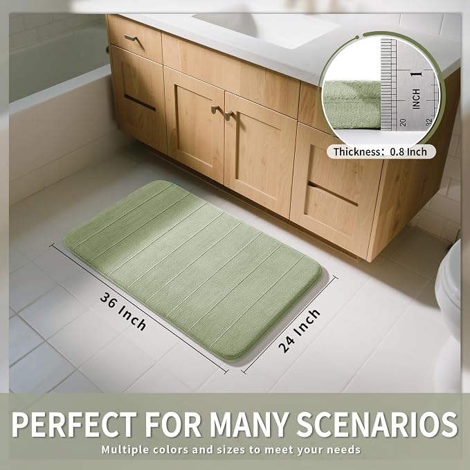 Yimobra Large Bath Mat 36"x24", Super Soft Quick Dry Memory Foam Bathroom Rug, Water Absorbent, Non Slip Backing Machine Washable for Tub Shower, Thick Comfort Support, Sage Green