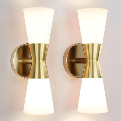 Wall Sconces Set of 2 for Bathroom, Modern Indoor Vanity Light Fixtures 13", Up Down Lighting, Wall Mount Lamp for Living Room Bedroom Hallway Stairway Fireplace Mirror E26 Base 2PC White&Gold