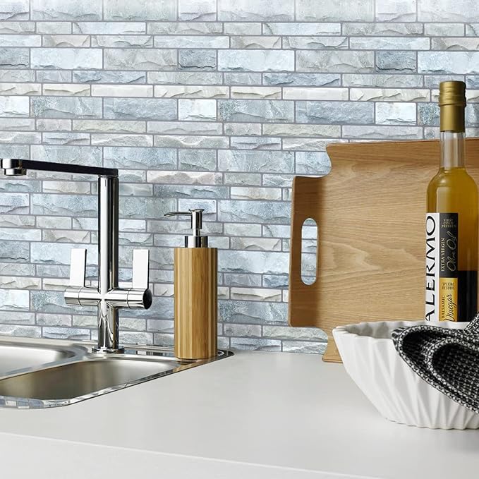 STICKGOO 10-Sheet Peel and Stick Backsplash, 12”X12” Self Adhesive Wall Tiles, Stick on Backsplash for Kitchen & Bathroom (Cultured Stone Look, Thicker Design)