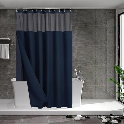 N&Y HOME Extra Long Waffle Shower Curtain with Snap-in Liner Navy, 71x84 | 12 Hooks & Snap on Fabric Liner, Washable, Mesh Window, Hotel Style, 84 inches Length Navy Shower Curtain Set for Bathroom