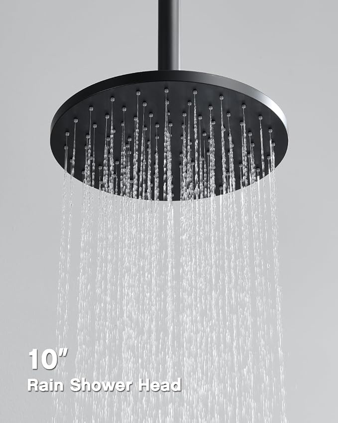 Iriber Matte Black Shower head with Handheld,8"+10" Rain Shower Faucet Set | 10 Inch Ceiling +8 Inch Wall Mount Dual Shower Heads,Push Button Diverter,3 Setting Handheld,Pressure Balance Valve Cartridge