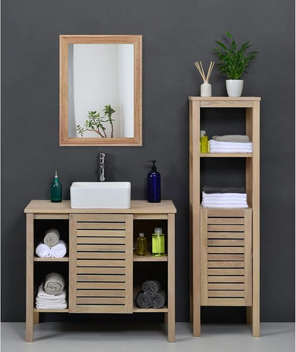 AAZZKANG Rustic Mirrors for Wall Rectangle Wooden Frame Hanging Mirror for Bedroom Bathroom Living Room Entryway Small