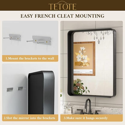 32 x 36 Inch Black Mirror for Bathroom,Vanity Mirror, Modern Rectangle Round Corner Matte Framed Mirror (Horizontal/Vertical)