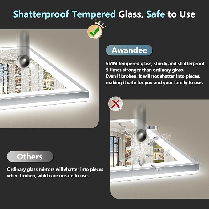 77x36 Inch Brushed Nickel LED Bathroom Mirror, Backlit & Front Lit | Silver Framed Anti-Fog Lighted Vanity Mirror with Lights, 3 Color Dimmable, Memory, HD Tempered Glass, CRI95, IP54, UL Listed