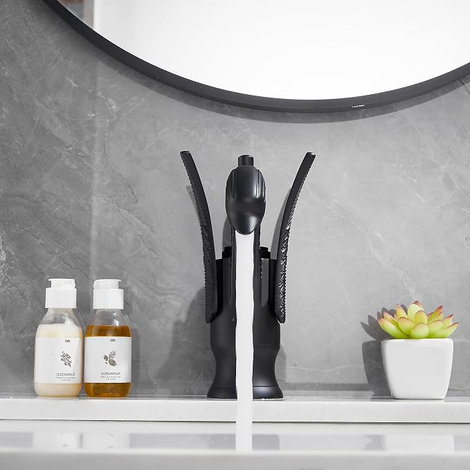 Bathroom Faucet Matte Black Swan Single Handle 1 Hole Bathroom Vanity Faucet Basin Tap Deck Mount Lavatory