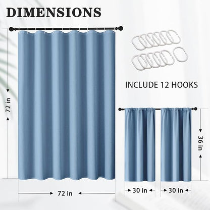 Shower Curtain Set, for Bathroom Decor 72" x 72", Modern Blue | Waffle Textured Solid Moonlight Waffle Textured Cloth Waterproof Matching Window Shower Curtain 36 x 30 Inches