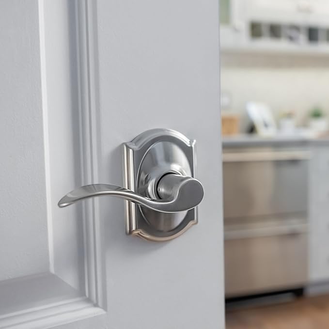 Schlage F10 ACC 619 CAM Accent Door Lever with Camelot Trim, Hall & Closet Passage Lock, Satin Nickel