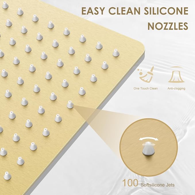 8 Inch Rain Shower Head Brushed Gold - All Metal Stainless Steel 304, Ultra Thin Design, Square Rainfall Showerheads Modern Bathroom - Full Body Coverage Bath Shower