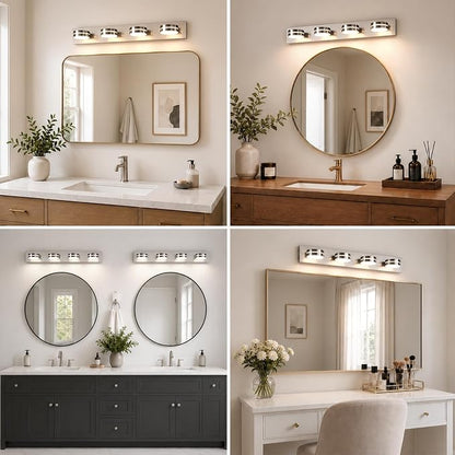 Brushed Nickel Vanity Lights for Bathroom 4-Light 5CCT Dimmable | 30in 24W LED Bath Lighting Fixture, Modern Wall Mounted Lighting Fixture for Dressing Room Cabinet