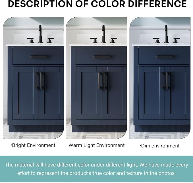 36-Inch Bathroom Vanity with Sink W/ 2 Doors & 4 Drawers & 1 Flip Drawer,Navy Blue Vanity W/Matte Black Handles