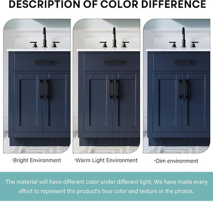 36-Inch Bathroom Vanity with Sink W/ 2 Doors & 4 Drawers & 1 Flip Drawer,Navy Blue Vanity W/Matte Black Handles