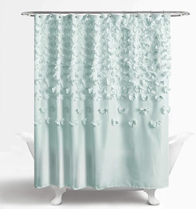 Lush Decor Lucia Shower Curtain 72" W x 72" L, Blue - Bathroom Curtain - Coquette Decor - Flower Shower Curtains - Blue Fabric Shower Curtains