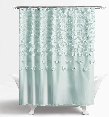 Lush Decor Lucia Shower Curtain 72" W x 72" L, Blue - Bathroom Curtain - Coquette Decor - Flower Shower Curtains - Blue Fabric Shower Curtains