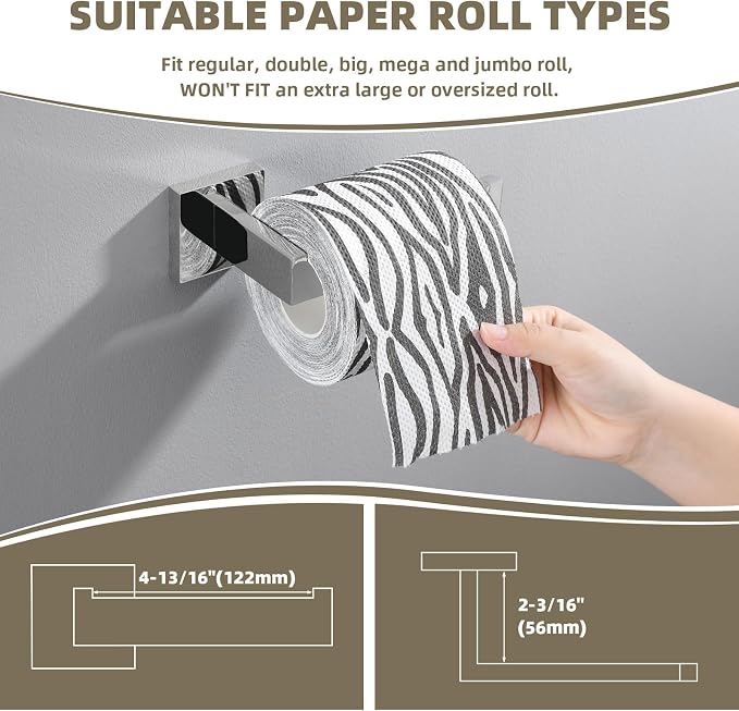 Suyar Polished Chrome Bathroom Hardware Set, Bathroom Accessories 4 Pieces | Include Robe Hook, Toilet Paper Holder, Hand Towel Holder, Towel Bar, SUS304 Stainless Steel, Wall Mounted