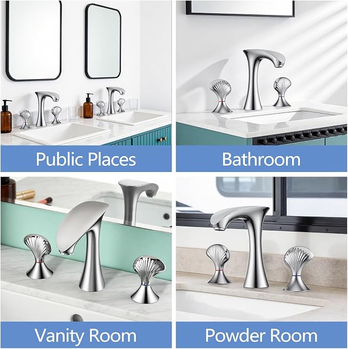 Chrome Bathroom Faucet 3 Hole, 8 Inch Widespread Bathroom Sink Faucet for Vanity, 2 Handle Bathroom Faucets, Bathroom Vanity Faucet with Pop-Up Drain and Supply Hoses