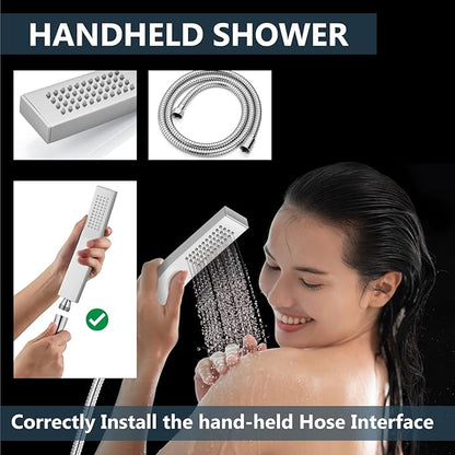 Aolemi Ceiling Mount Shower System Rain Shower Head with Handheld Spray High Pressure Shower Faucet Set Rough-in Valve Shower Trim Kit Included Bathroom Polish Chrome 16 Inch Ceiling Shower Head