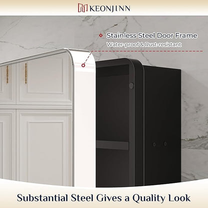 Keonjinn 60 x 32 Inch Large Chrome Medicine Cabinets, Recessed Bathroom Medicine Cabinet, Elegant Stainless Steel Framed, Sturdy & Heavy, Stepless Adjustable Shelves, DTC Hinges, Soft Closing, Modern