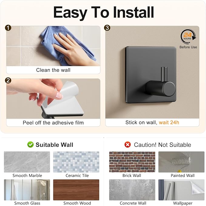 Pokim Matte Black Bathroom Hardware Set - SUS304 Stainless Steel Toilet Paper Holder,Towel Ring and 2 Robe Hooks,Rustproof,Wall Mounted 4 Piece Bathroom Accessories,Easy Installation for Bathroom
