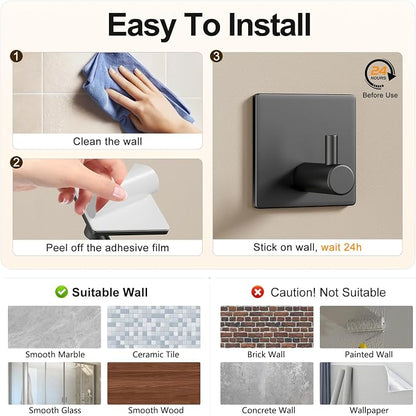 Pokim Matte Black Bathroom Hardware Set - SUS304 Stainless Steel Toilet Paper Holder,Towel Ring and 2 Robe Hooks,Rustproof,Wall Mounted 4 Piece Bathroom Accessories,Easy Installation for Bathroom