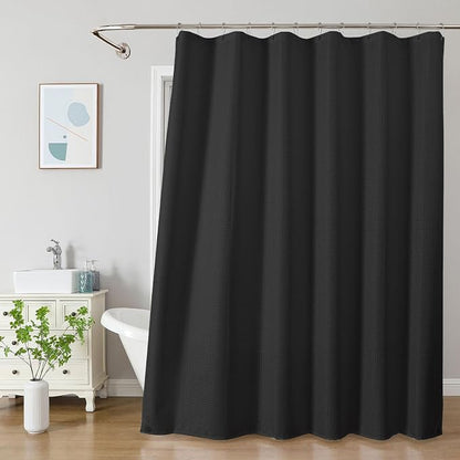 2-in-1 Waterproof Fabric Shower Curtain - No Separate Liner Needed, Hotel-Style Waffle Weave, Effortless Cleaning & Washable Bathroom Shower Curtain Set,72Wx72H,Black