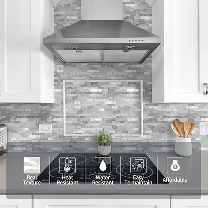 Yipscazo 20 Sheets Peel and Stick Stone Metal Tile Backsplash, Stick on Tiles for Backsplash Kitchen, Bathroom, Laundry Room, Camper, Fireplace (12'' X 12'', Gray Stone with Metal)