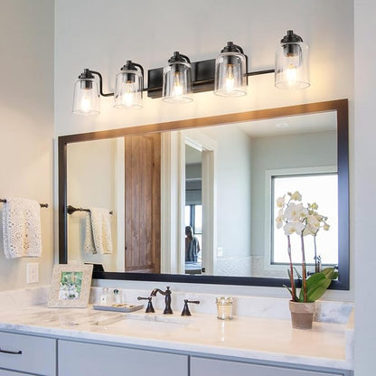 SOLFART 5 Lights Black Bathroom Light Fixtures Over Mirror Vanity Lights Scone Lighting Bathroom Lights for Mirror 41 Inch