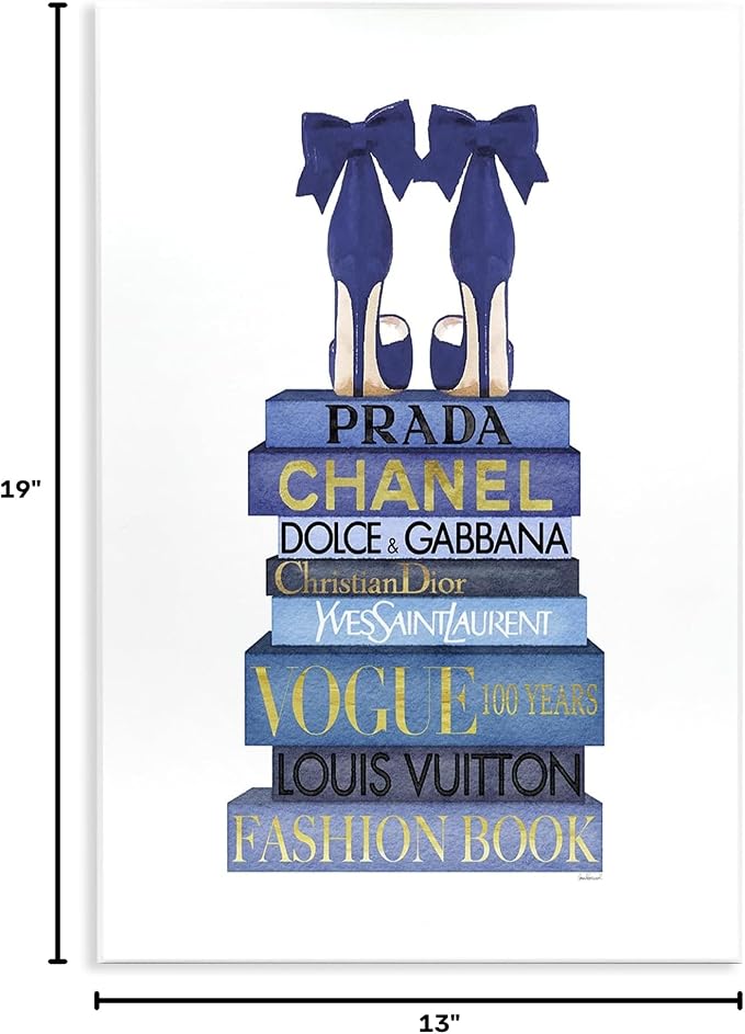 Stupell Industries 'Blue Bow Heels on Bookstack'| Wall Plaque Art | Stupell Industries | 13 x 19 Inches, Easy to Hang and Sturdy, Made in USA, by Amanda Greenwood