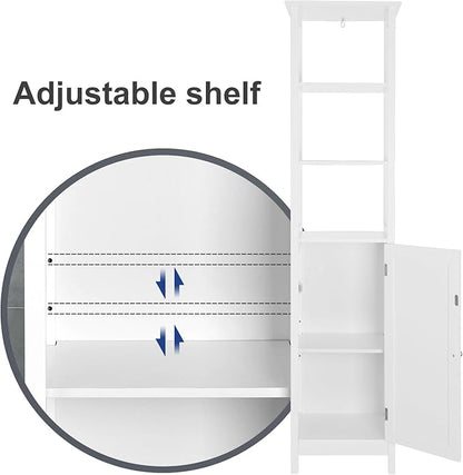 VASAGLE Storage Cabinet, Slim Linen Tower with Drawer and Door, for Living Room, Bathroom, 15.7 x 12.6 x 63 Inches, White UBBC63WT
