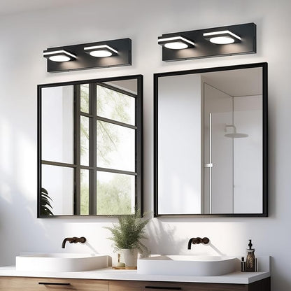 OKELI 2-Light LED Bathroom Vanity Light Fixtures (2 Pack), Matte Black Modern Bathroom Wall Lighting Fixtures Over Mirror (3CCT, 3000K-6000K)