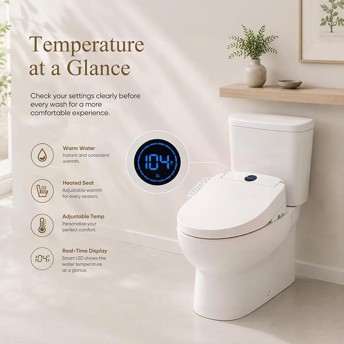 GAICOM Electric Bidet Toilet Seat Elongated, Heated Seat ＆ Warm Air Dryer | Instant Warm Water, Multiple Cleaning Modes, Side Panel Control, Self Cleaning Nozzle, Night Light, Soft Close Lid