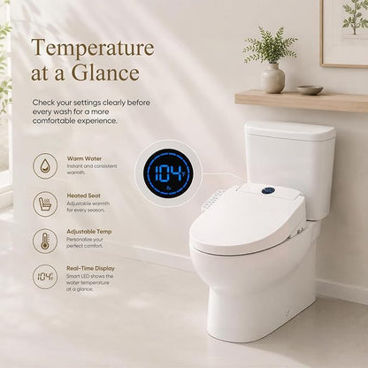 GAICOM Electric Bidet Toilet Seat Elongated, Heated Seat ＆ Warm Air Dryer | Instant Warm Water, Multiple Cleaning Modes, Side Panel Control, Self Cleaning Nozzle, Night Light, Soft Close Lid