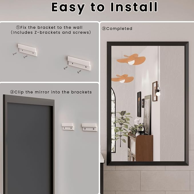 Bathroom Mirror Black, 30x36 Inch | Thick Metal Framed, HD Reflection, Anti-Rust, Hang Horizontally/Vertically, Suitable for Vanity, Bedroom, Bathroom, Entryway