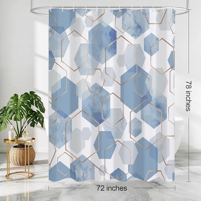 Litabel Long Shower Curtain for Bathroom, Geometric Bathroom Decor 72x78 | Long Modern Minimalist Shower Curtais, Light Blue Geometric Art Print Abstract Waterproof Bath Curtain