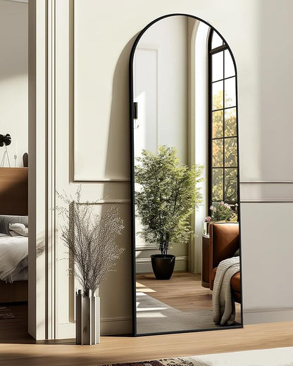 Arched Full Length Mirror, 56"x15" Standing Body Mirror for Wall, Black | Built-in Stand, HD Shatterproof Glass, Aluminum Alloy Frame, Hanging or Standing, for Bedroom, Living Room & Dressing Room