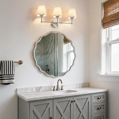 Brushed Nickel Bathroom Vanity Light: 3 Light Vanity Lighting Fixtures with Flared Fabric Shade, Modern Bathroom Lighting Fixtures over Mirror, Wall Sconce Lights for Bedroom Hallway Living Room