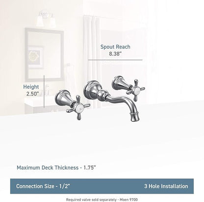 Moen Brushed Gold Weymouth 2-Handle Wall Mount High-Arc Bathroom Faucet (Valve Sold Separately), TS42112BG