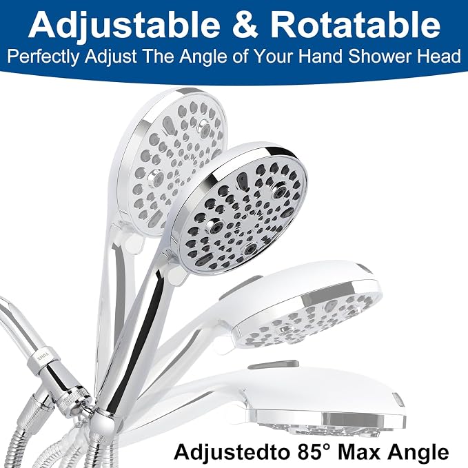 Shower Head with Handheld: Long Hose and Metal Holder, Water Saver Low Flow | All Metal Holder and Long Hose, Multi Mode Adjustment High Pressure Showerhead Sprayer